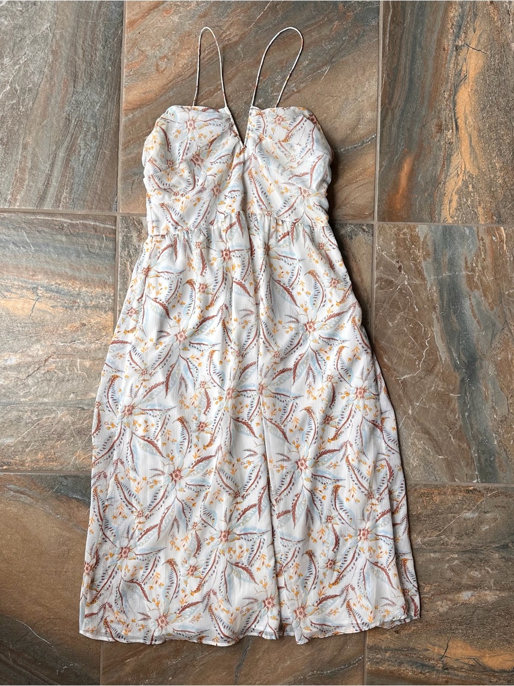 Gentle Fawn Floral Paisley Midi Dress Strappy V-Neck Boho Summer Cream Large L - Picture 2 of 10